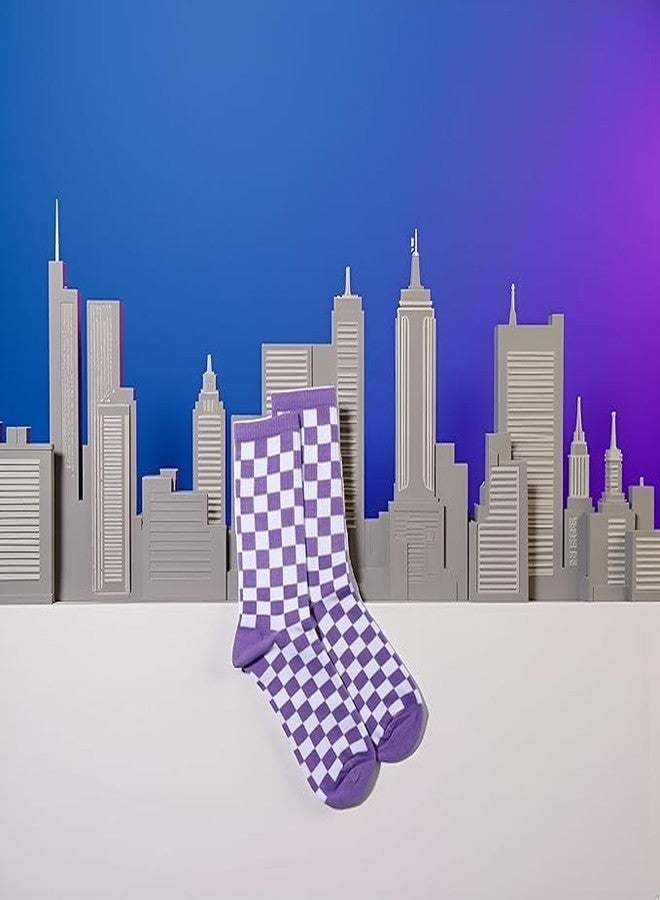 جوارب نسائية بنقشة مربعات، بتصميم عصري بنفسجي مستوحى من أزياء هاراجوكو، مناسبة للرجال والنساء. جوارب قطنية للجنسين بنقشة مربعات، مناسبة لألواح التزلج. - Image 2